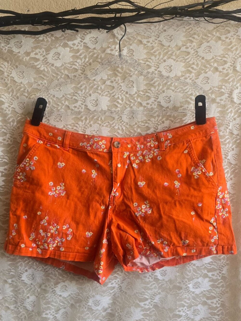 A.N.A. size 18 Orange floral print twill shorts - plus size - floral shorts